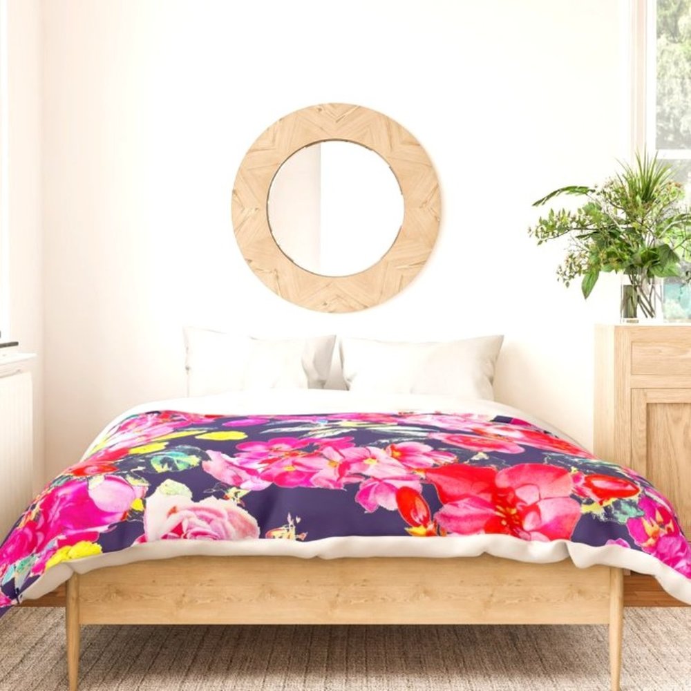 Bright & Beautiful Floral Navy Duvet Cover Set w/Pinks & Yellow. Brand New!